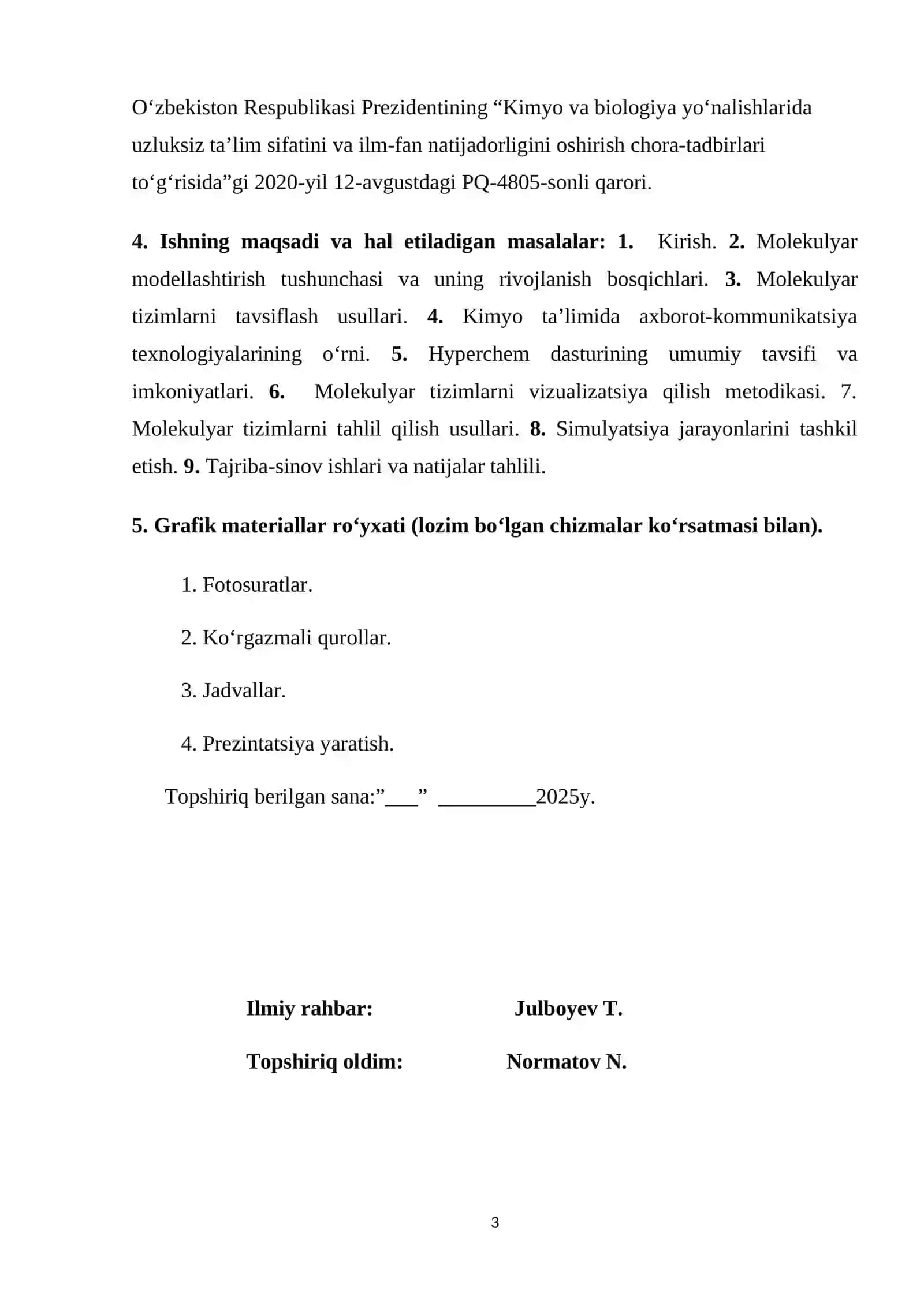 Hyperchem dasturida molekulyar tizimlarni vizualizatsiya, tahlil va simulyatsiya qilish metodikasi 3