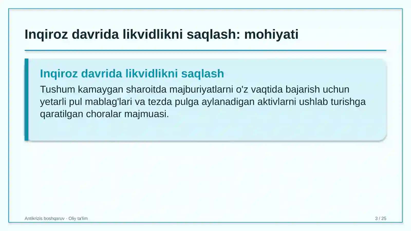 ekologik ta'limda inqiroz davrida likvidlikni saqlash 4301 3