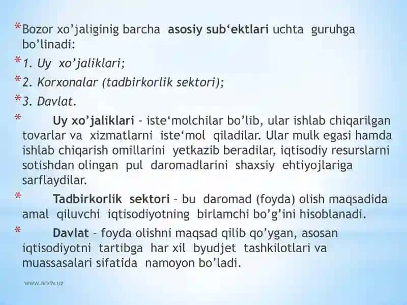 Bozor iqtisodiyoti | Iqtisodiyot fanidan 3