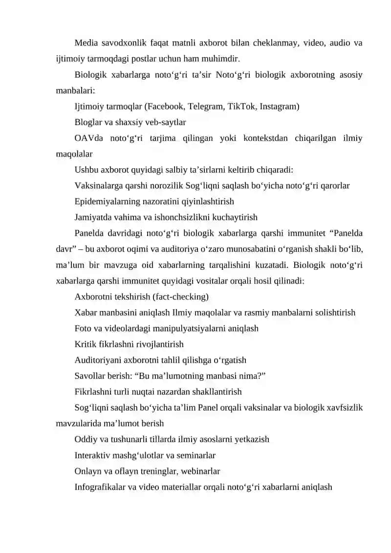MEDIA SAVODXONLIK ORQALI PANELIDA DAVRIDAGI NOTO'G'RI BIOLOGIK XABARLARGA QARSHI IMMUNITET 3
