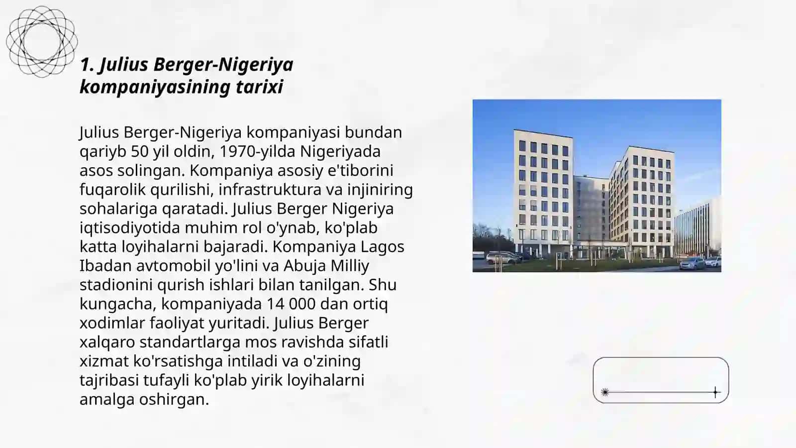 Julius Berger-Nigeriya kompaniyasi haqida malumot va kompaniyaning marketingi 3