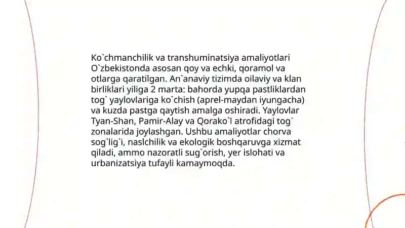 Ko`chmanchilik va transhuminatsiya amaliyotlari O`zbekistonda 3