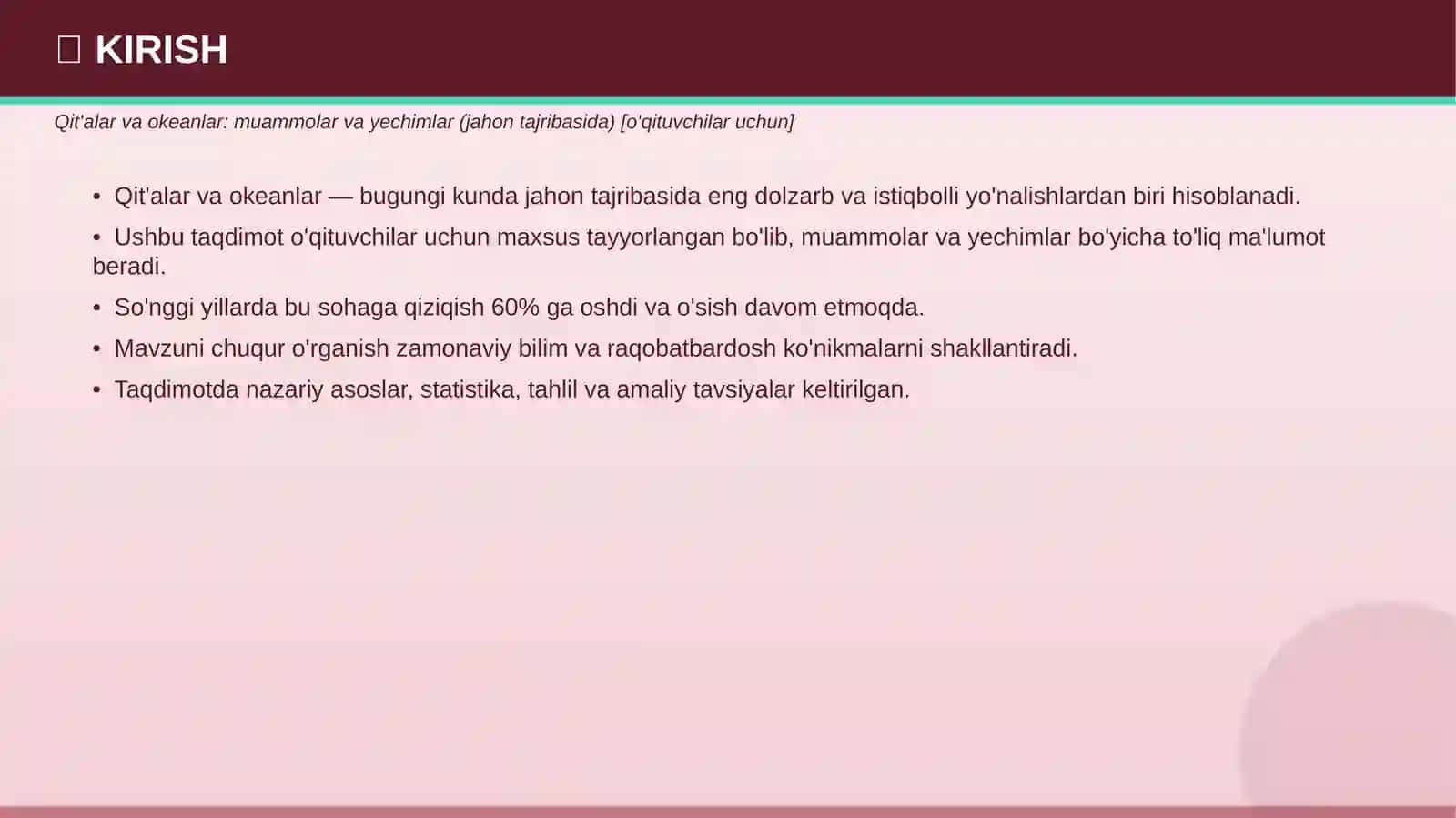 Qit'alar va okeanlar: muammolar va yechimlar (jahon tajribasida) [o'qituvchilar uchun] 3