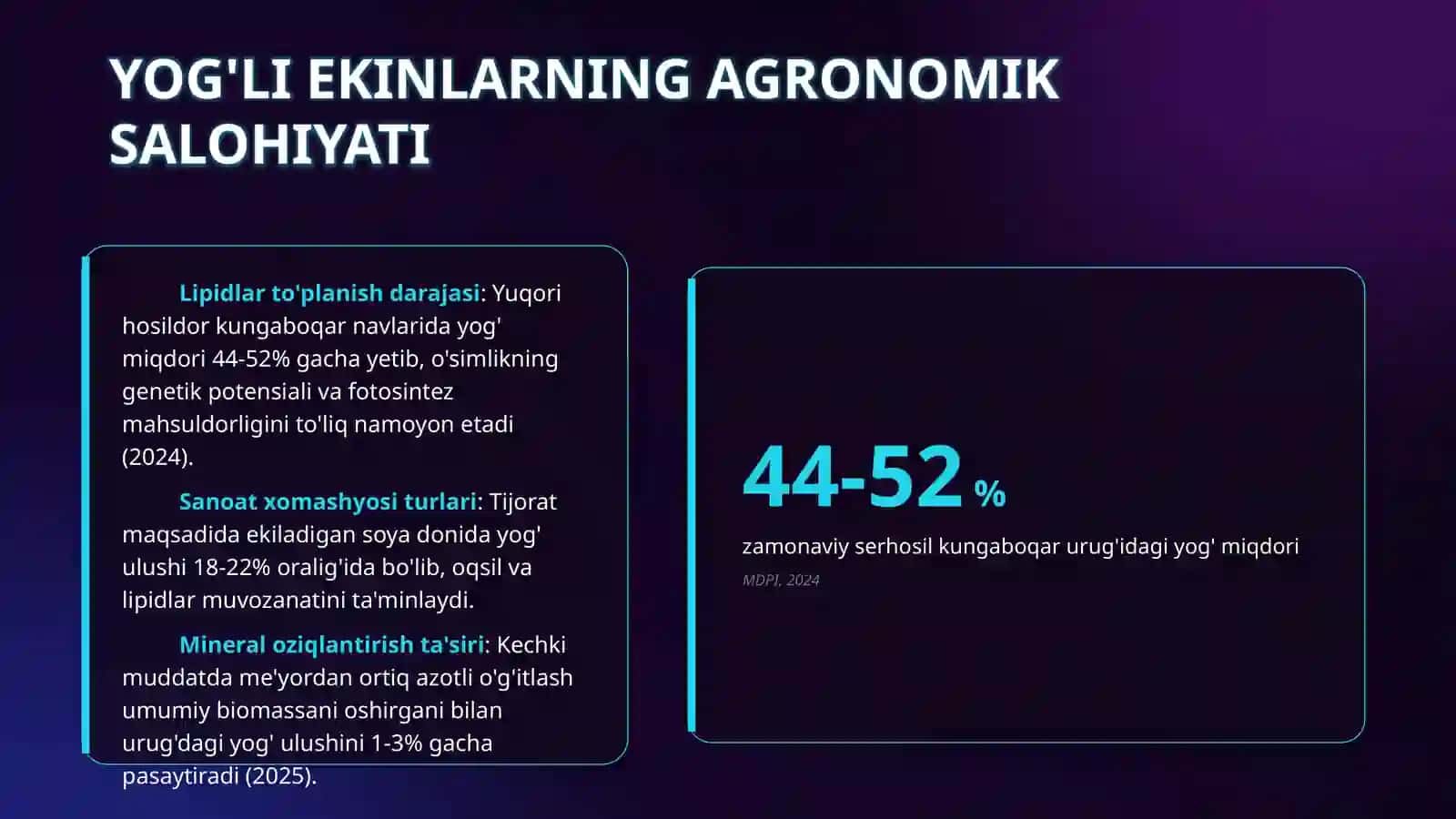 Yog' beruvchi ekinlarning yog' miqdori va hosildorligini aniqlash 3