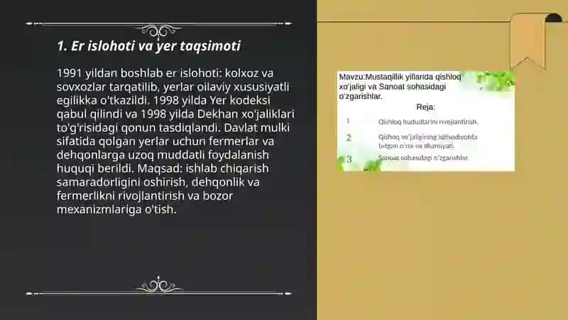 Mustaqillik yillarida qishloq xoʻjaligi va sanoat sohasidagi oʻzgarishlar 3