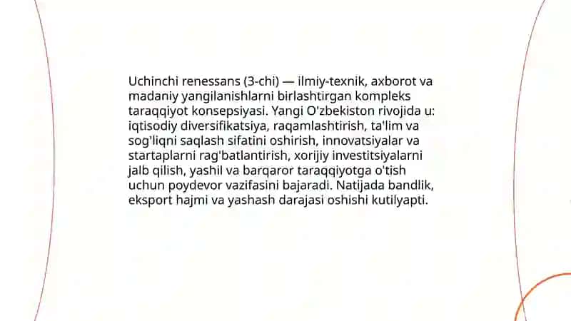 Uchinchi renessans yangi O'zbekiston taraqqiyotining tamal toshi 3