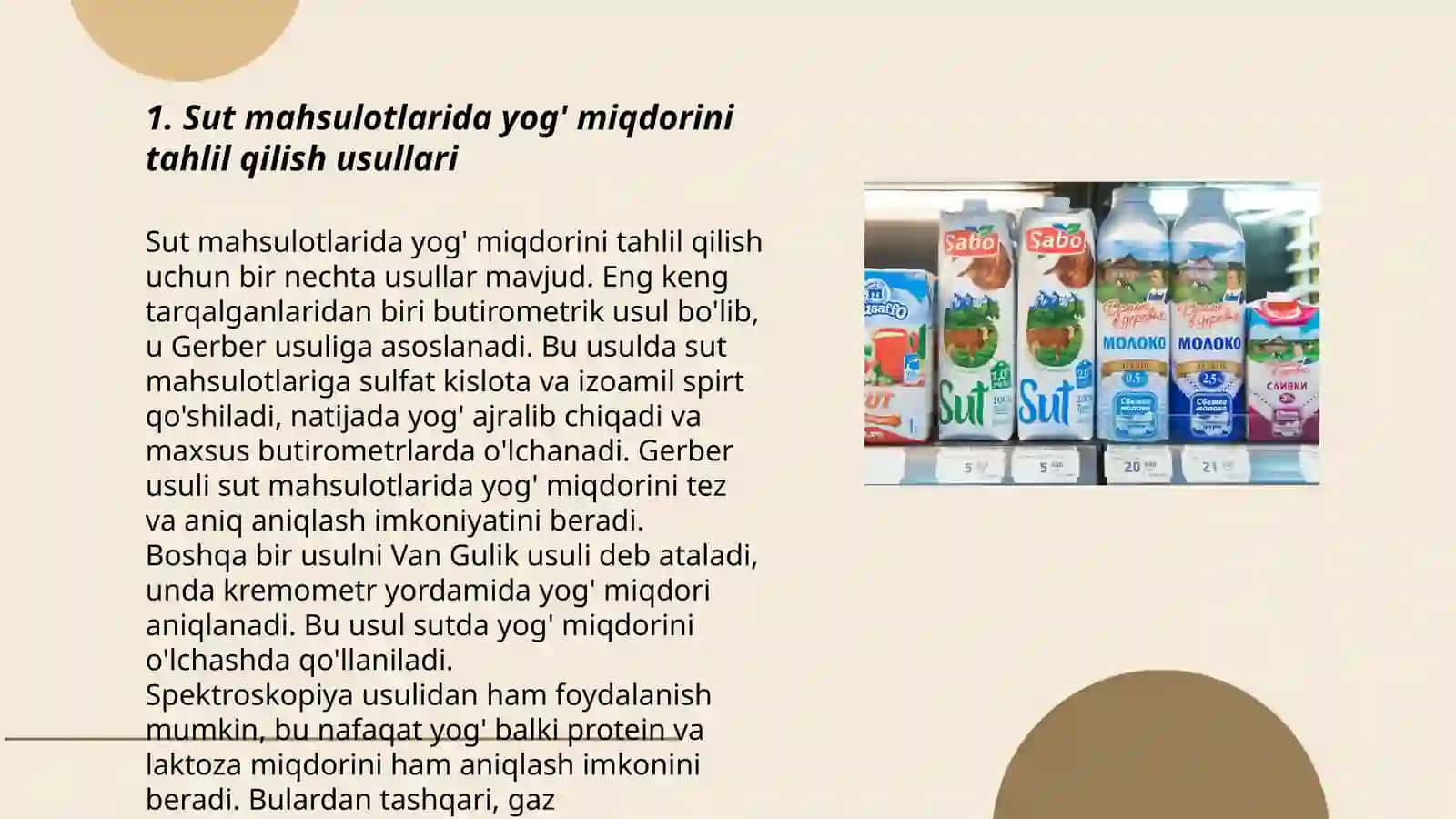 Sut mahsulotlari tarkibidagi yog’ va kislotalar miqdorini aniqlash 3
