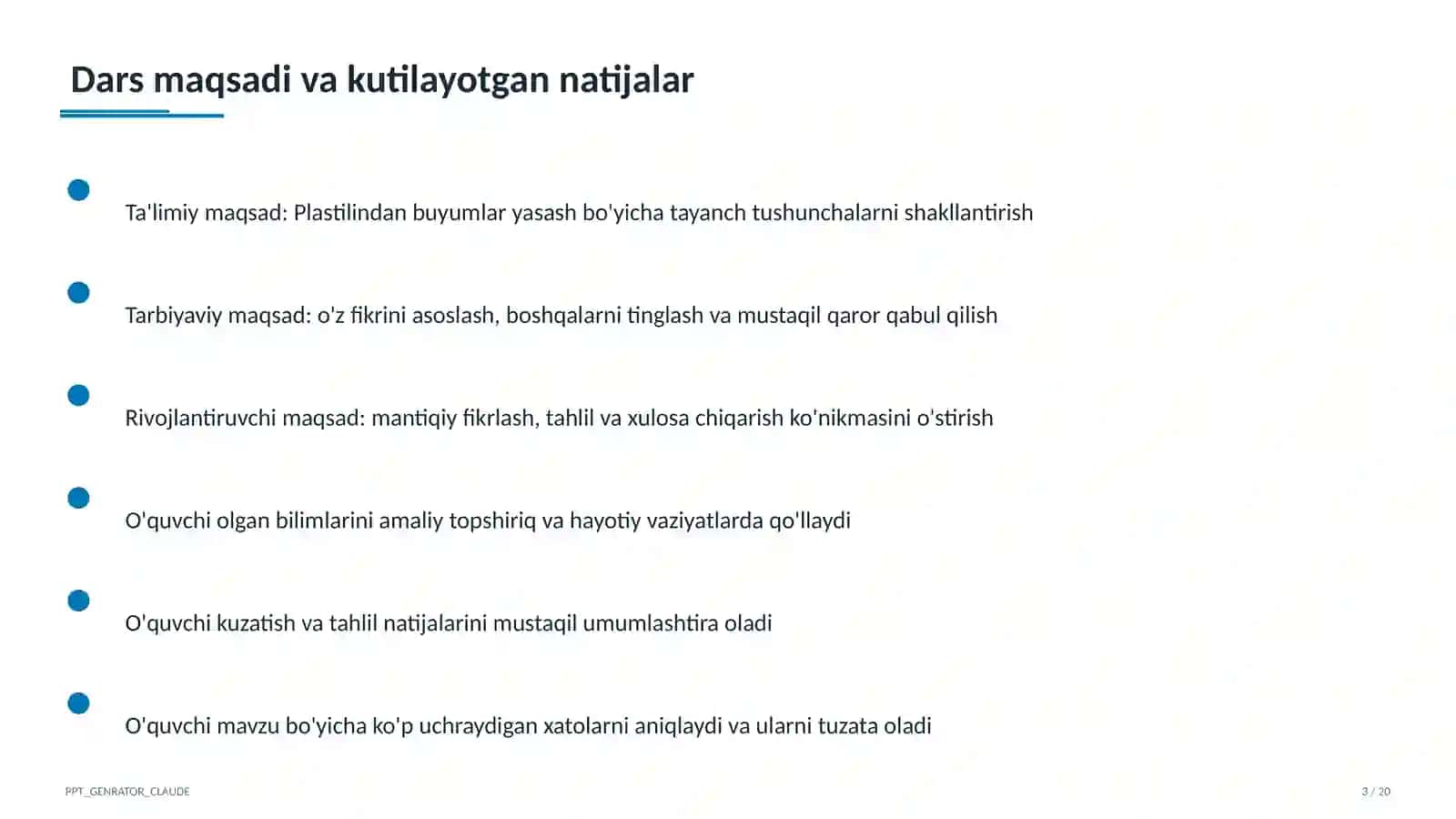 Plastilindan buyumlar yasash (1-sinf) 3