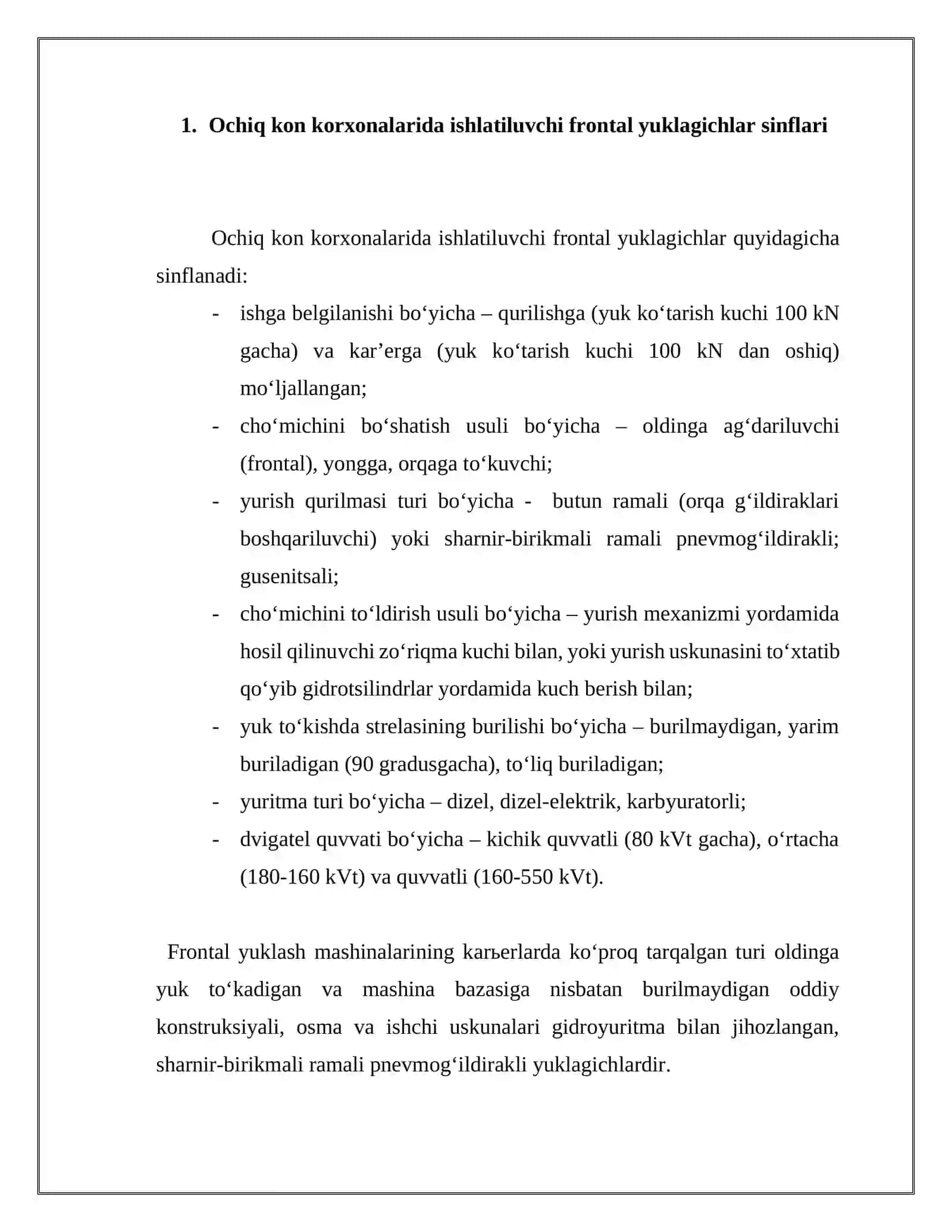 OCHIQ KONLARDA ISHLATILUVCHI YUKLASH MASHINALARI TURLARI, ISHCHI ORGANLARI VA ISHLATILISH KO‘LAMI 3