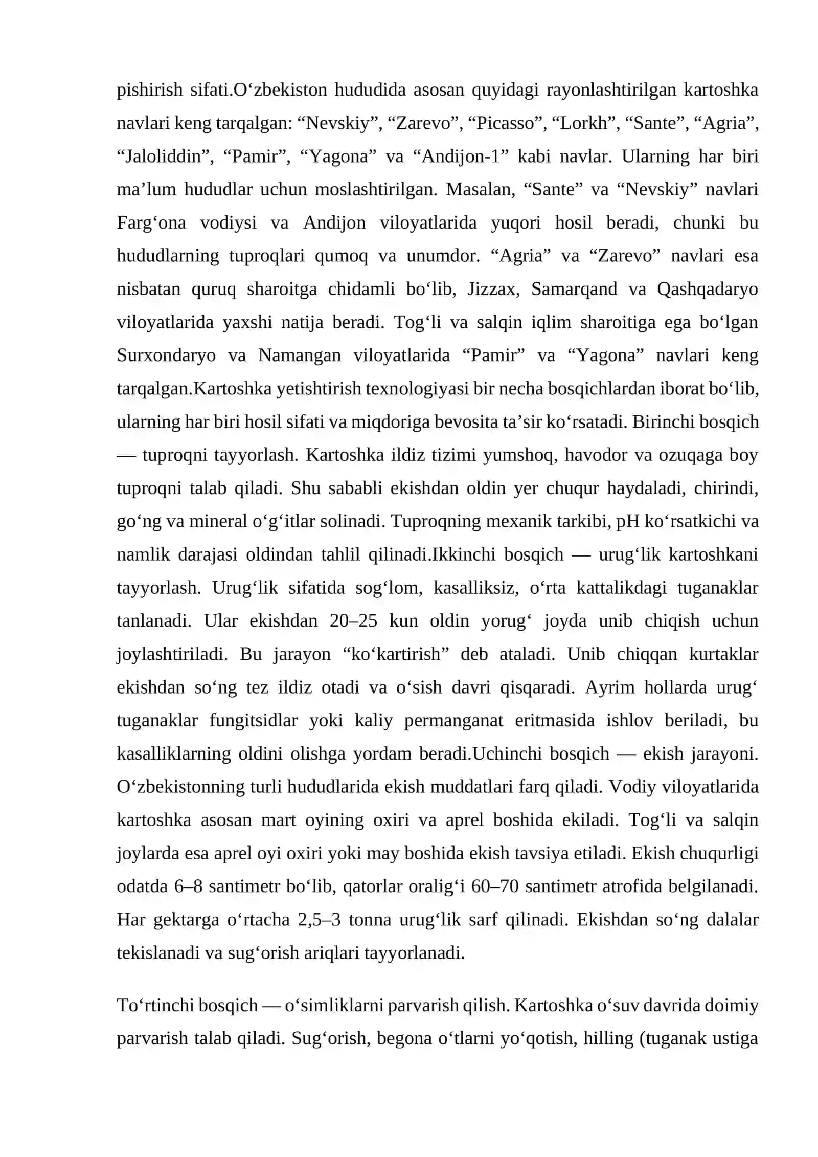 O'zbekistonda rayonlashtirilgan kartoshka navlarini yetishtirish texnologiyasi 3