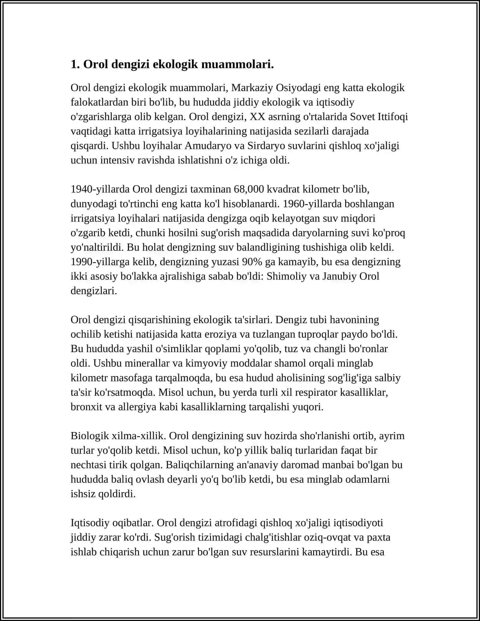 O‘ZBEKISTONNING OROLBO‘YI MINTAQASINING EKOLOGIK BARQARORLIGINI TA’MINLASH BO‘YICHA TASHABBUSLARI 3