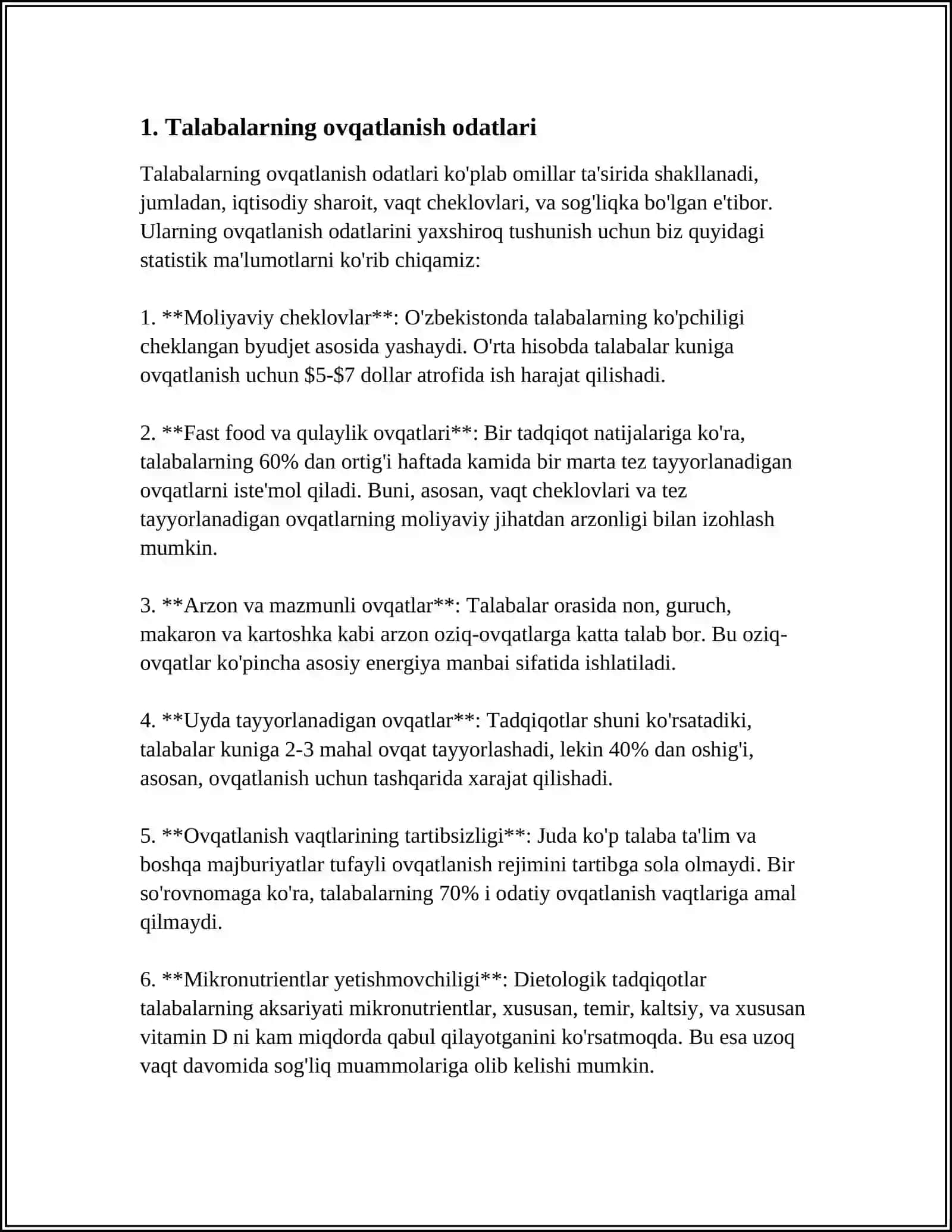 Talabalarning ovqatlanishini adekvantligini oʻrganish va baholash 3