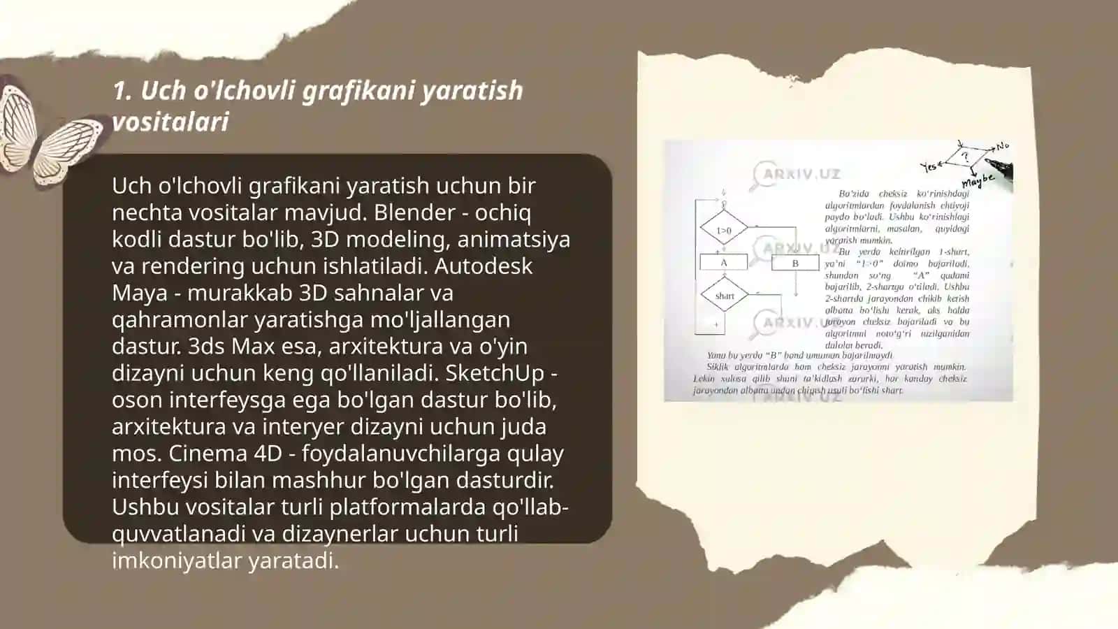 Uch o’lchovli grafik axborotlarni yaratish va qayta ishlash vositalari 3