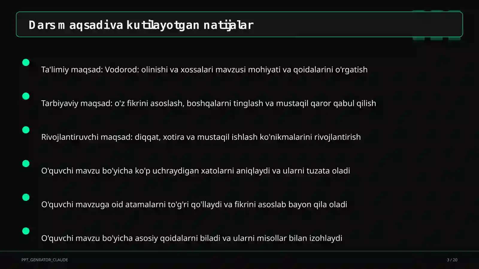 Vodorod: olinishi va xossalari (7-sinf) Kimyo (7– 11) 3