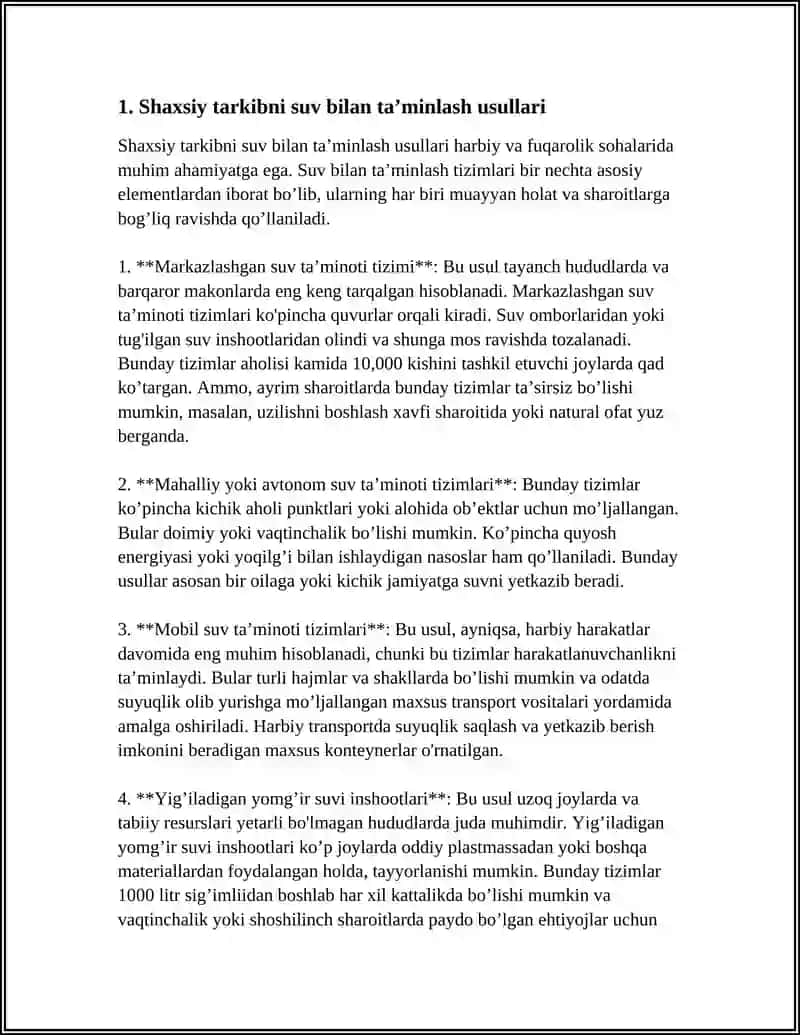 SHAXSIY TARKIBNI DOIMIY JOYLASHUV PUNKTI VA DALA SHAROITIDA SUV TAMINOTIGA BO'LGAN SANITAR GIGIENIK TALABLAR 3