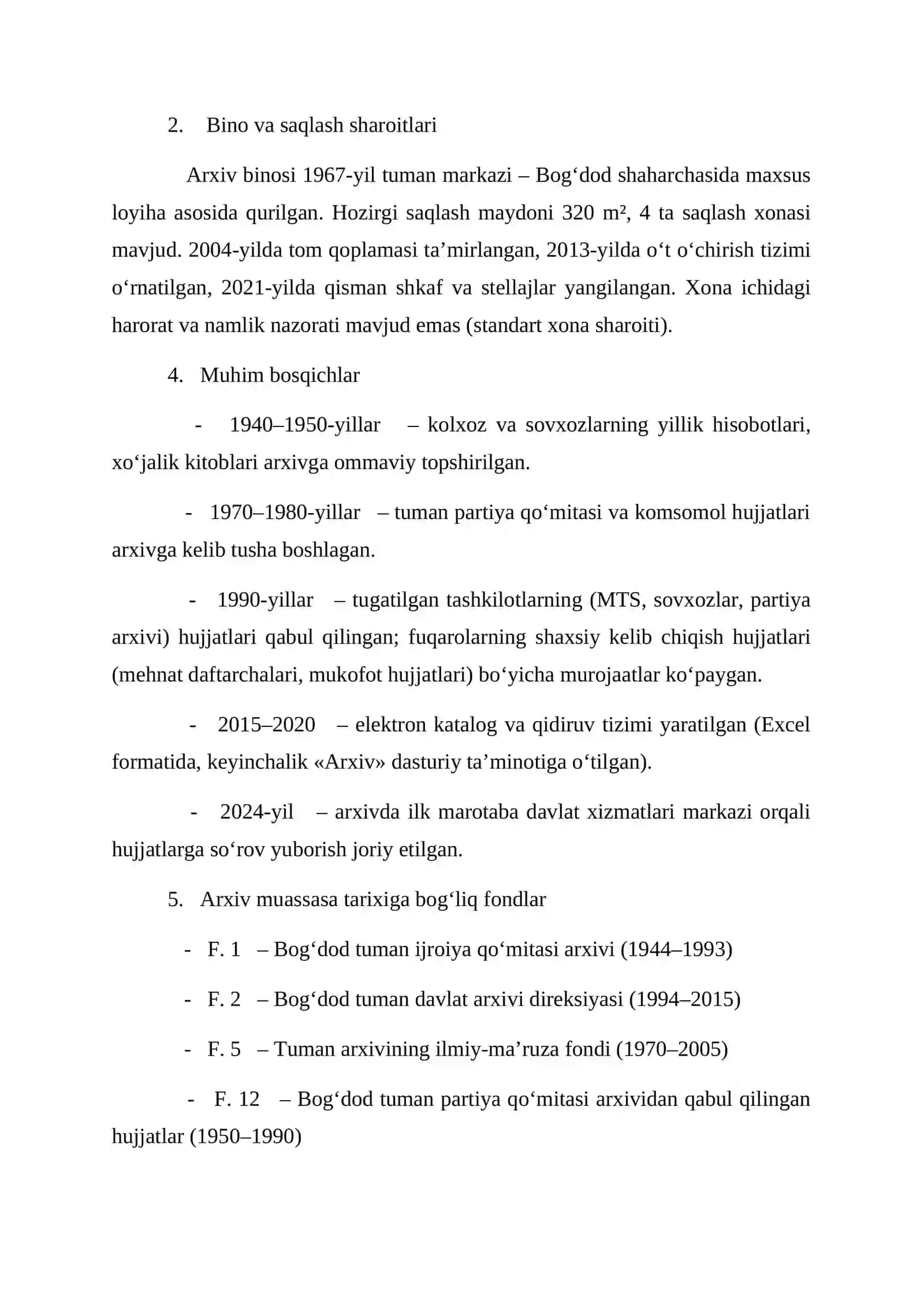Fargʻona viloyati bogʻdod tumani davlat arxivi. BITIRUV YAKUNIY AMALIYOT HISOBOTI 3