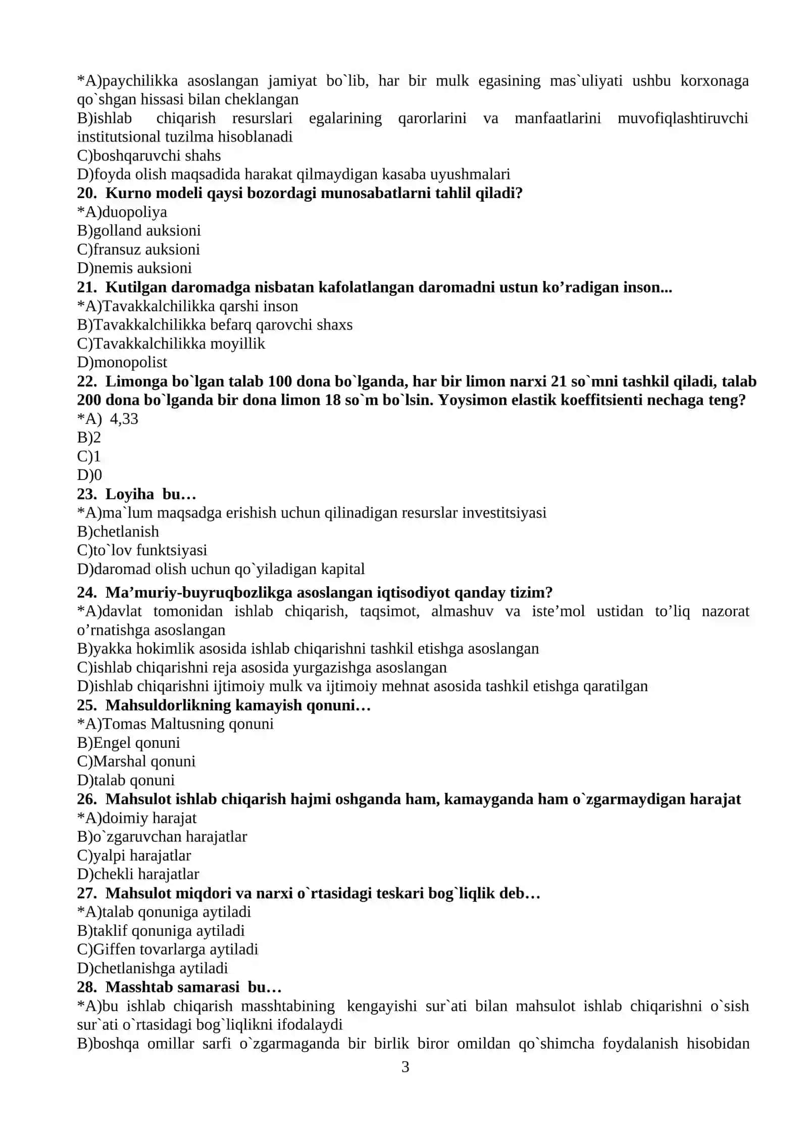 TESTLAR Mikroiqtisodiyot 3
