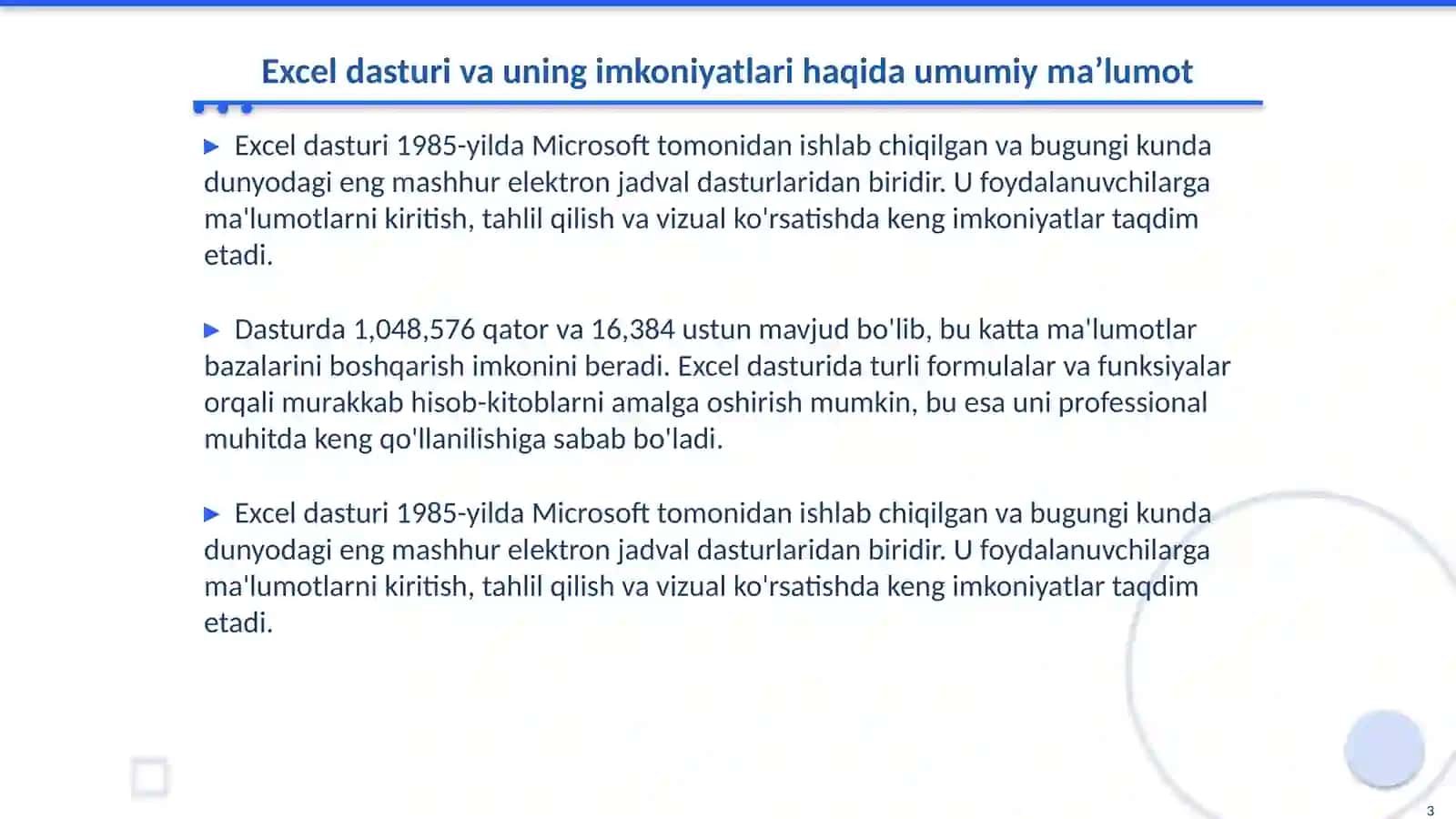 Excel dasturida avtotoʻldirishlar va avtohisoblashlar 3