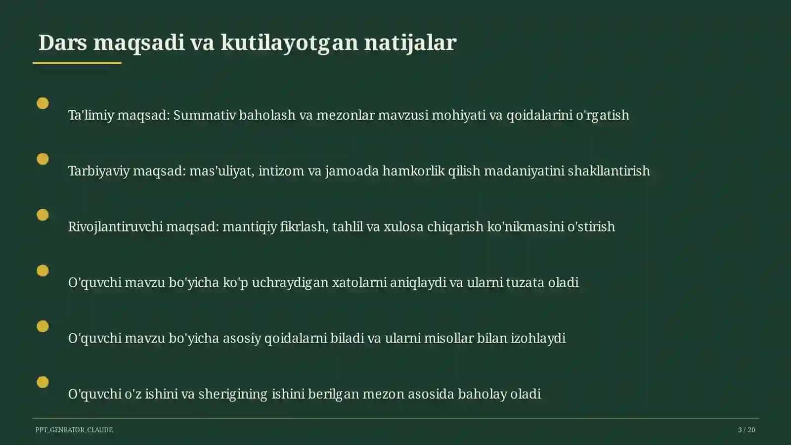 Summativ baholash va mezonlar 3