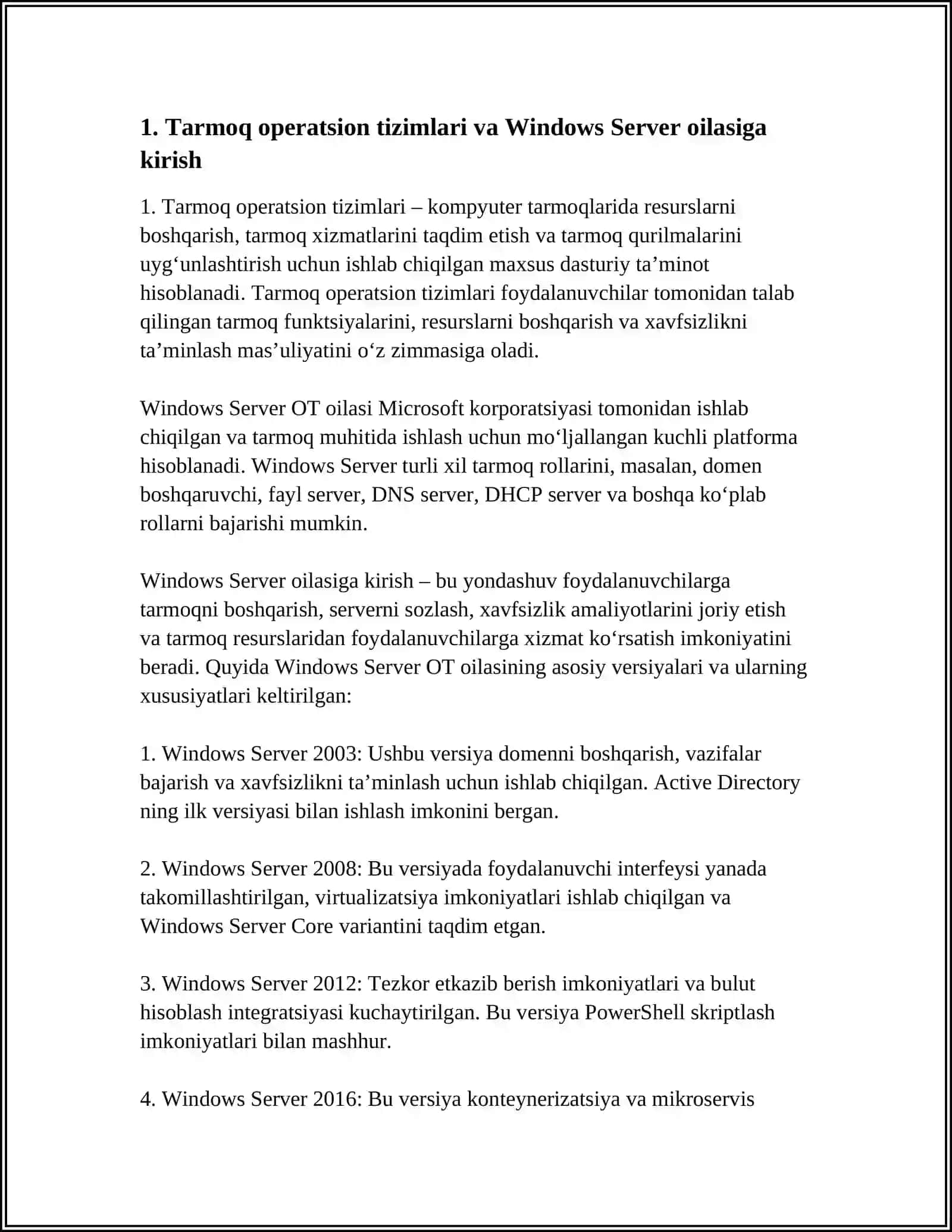 Tarmoq operatsion tizimlari (Windows Server OT oilasi misolida) 3