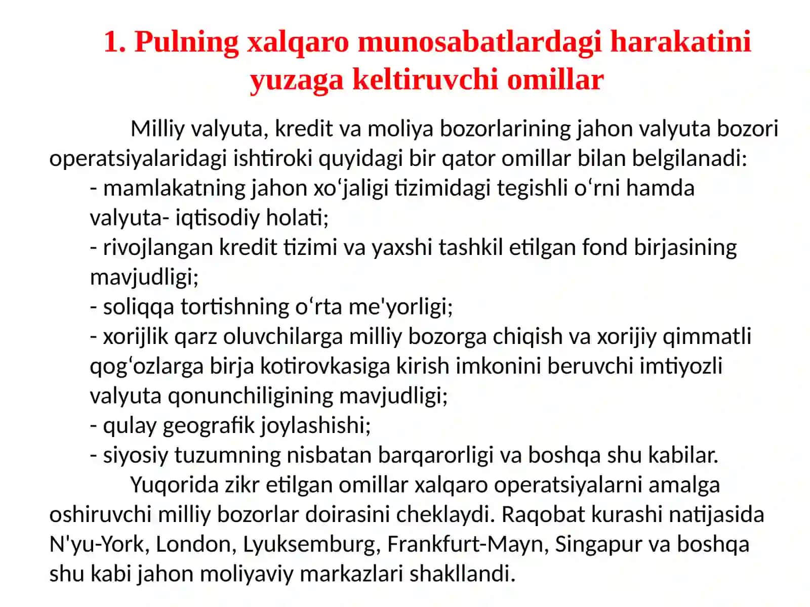 "Statistika" fani: Pulning xalqaro munosabatlardagi harakati 3