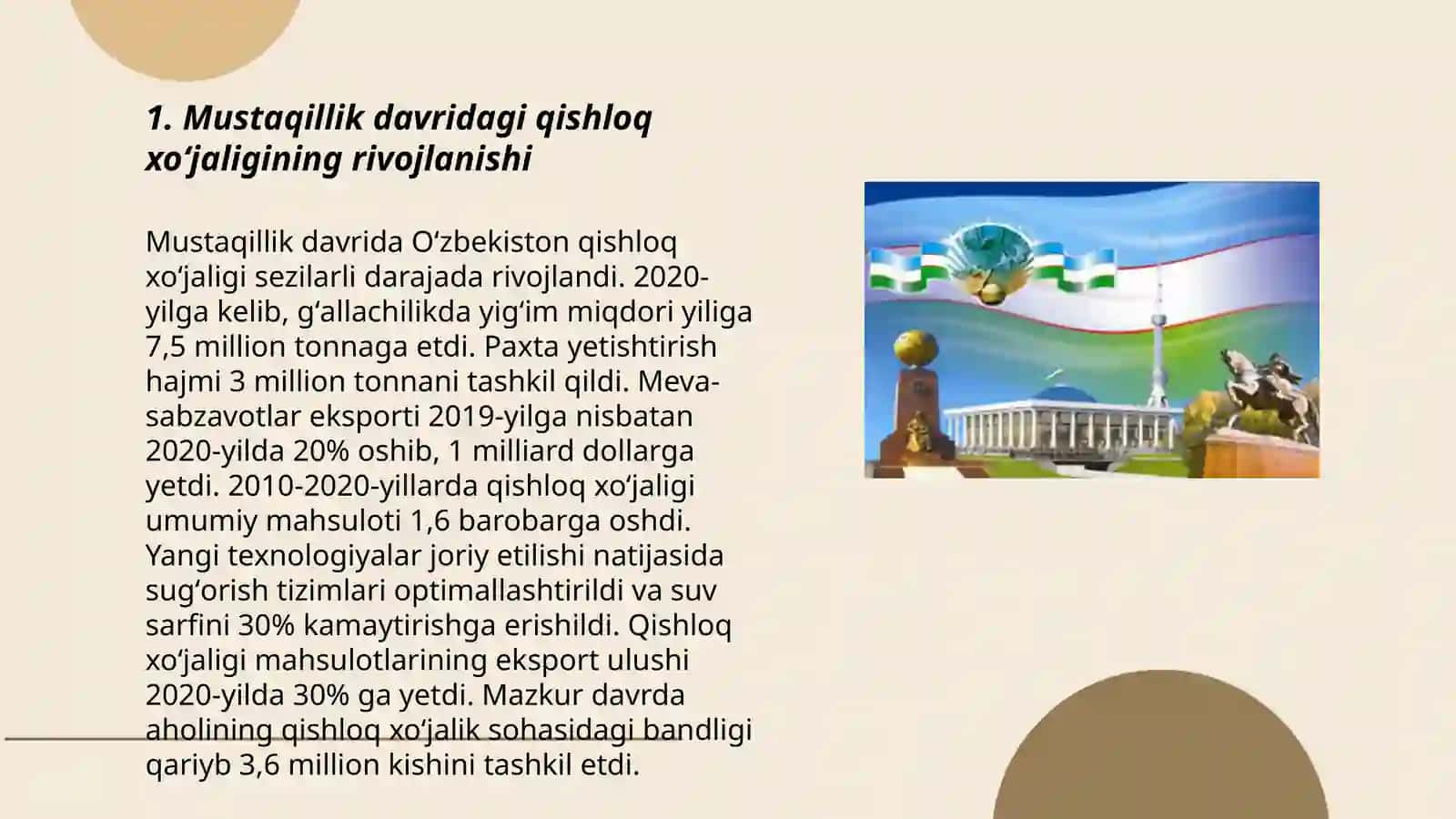 Mustaqillik yillarida qishloq xoʻjaligi va sanoat sohasidagi oʻzgarishlar 3