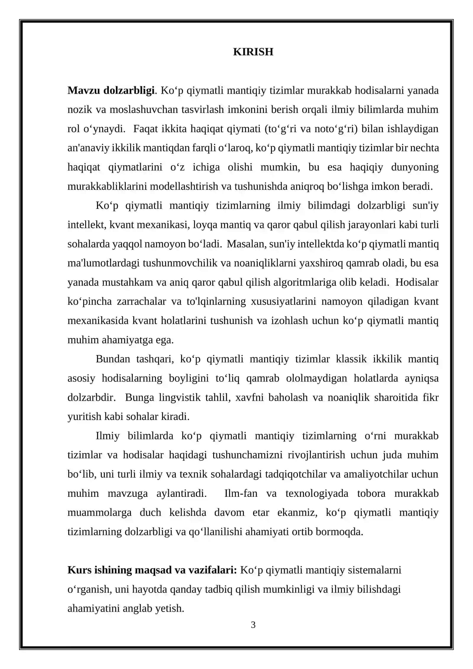 Ko‘p qiymatli mantiqiy sistemalarning ilmiy bilishdagi o‘rni 3