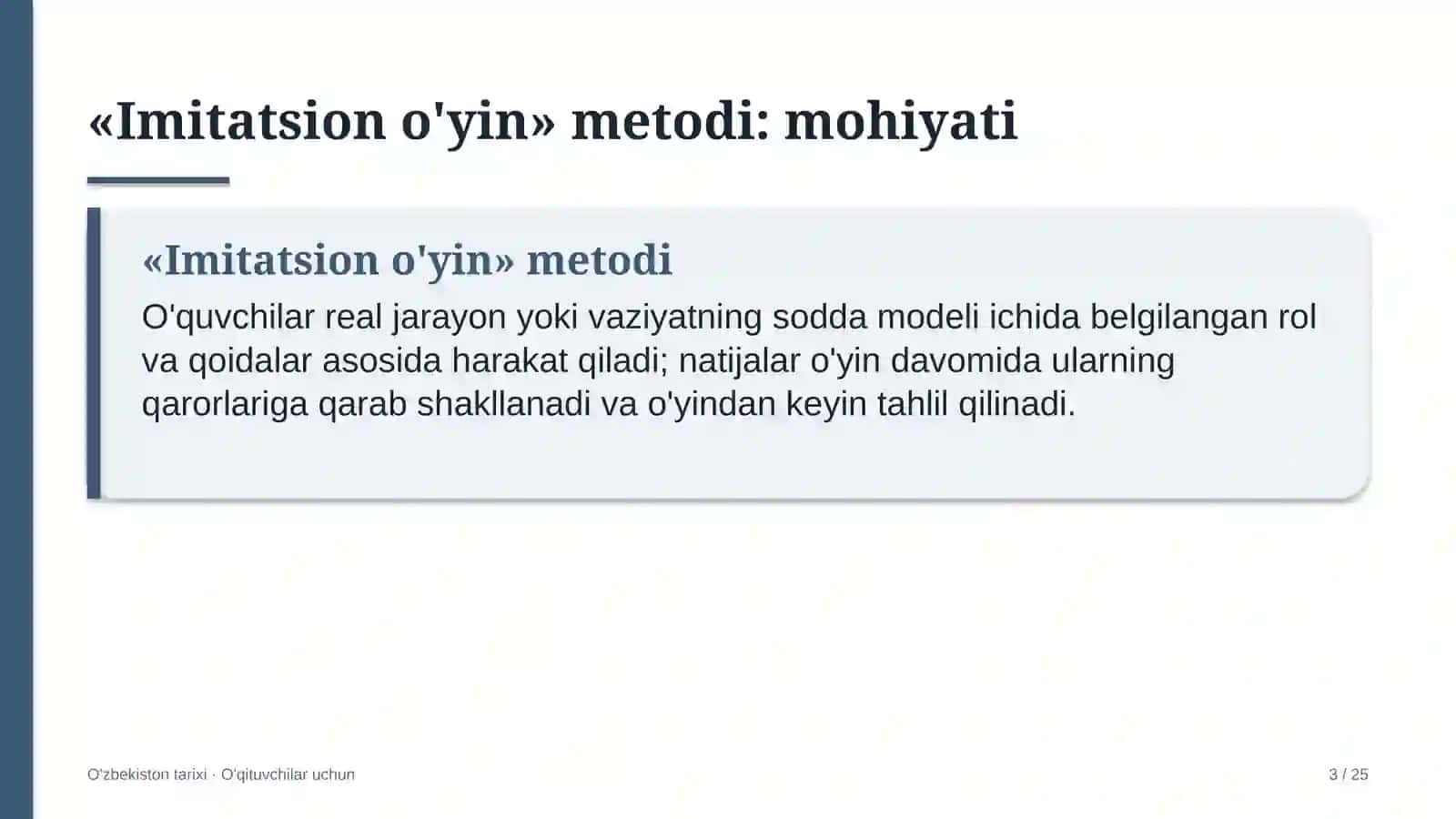 o'zbekiston tarixi darslarida imitatsion o'yin metodidan foydalanish 5617 3