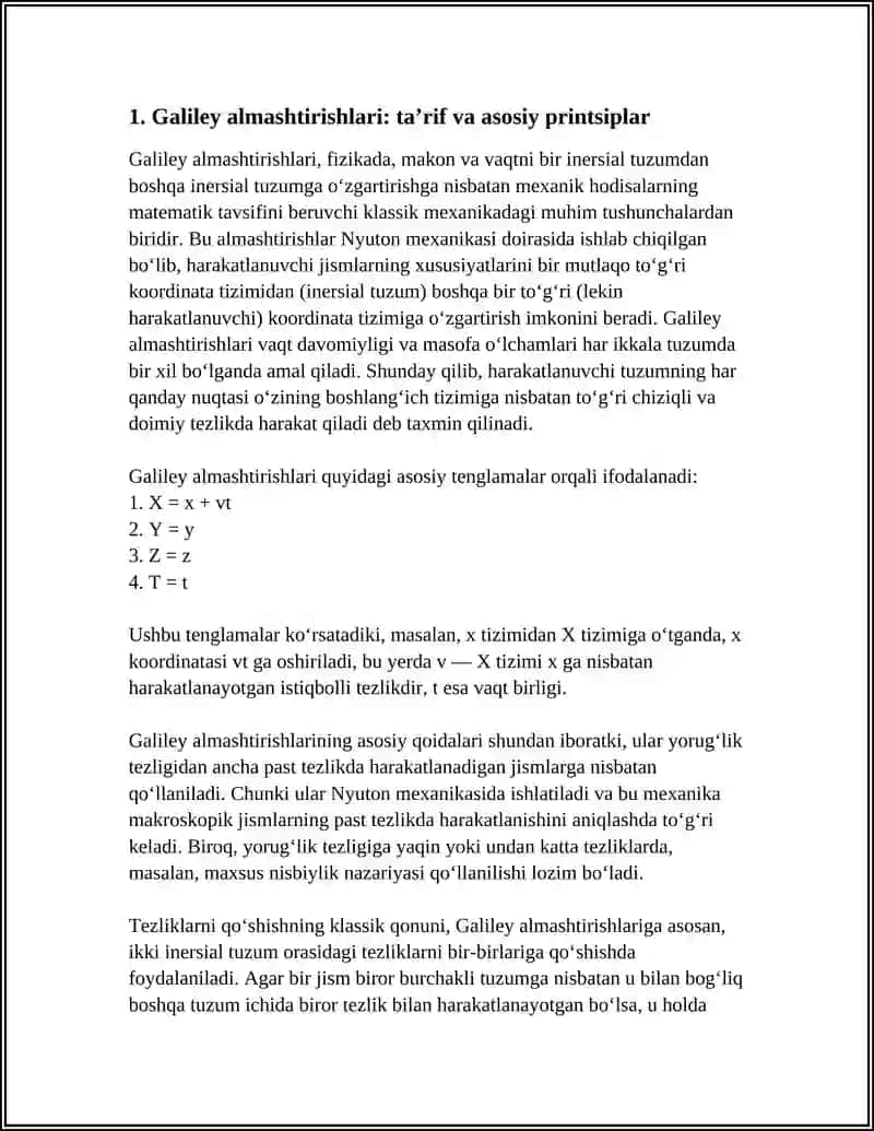 GALILEY ALMASHTIRISHLARI. TEZLIKLARNI QO‘SHISHNING KLASSIK QONUNI 3