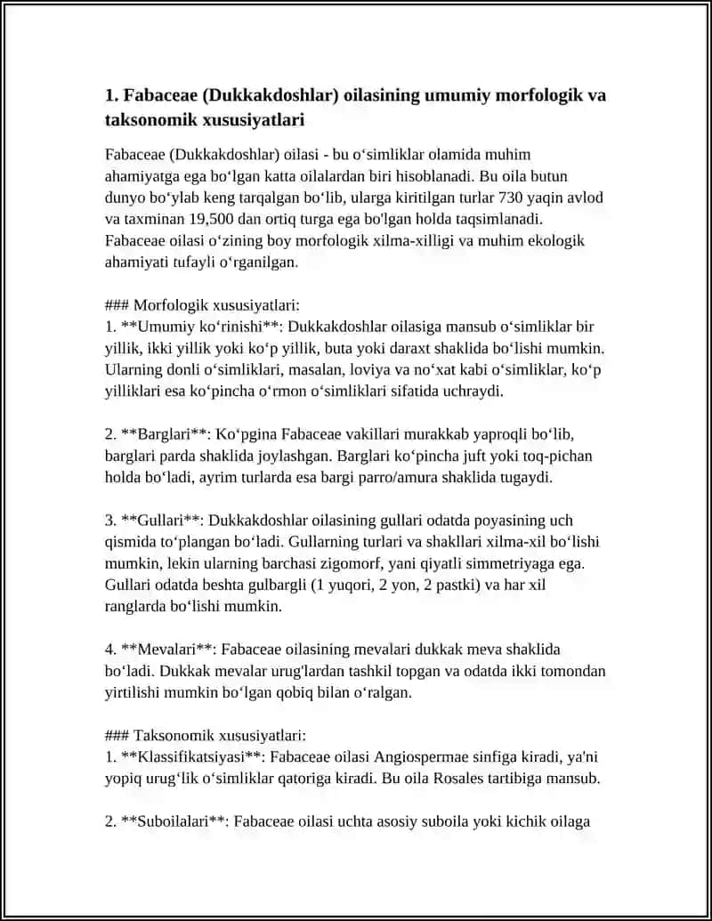 Fabaceae (Dukkakdoshlar) oilasining umumiy morfologik va taksonomik xususiyatlari 3