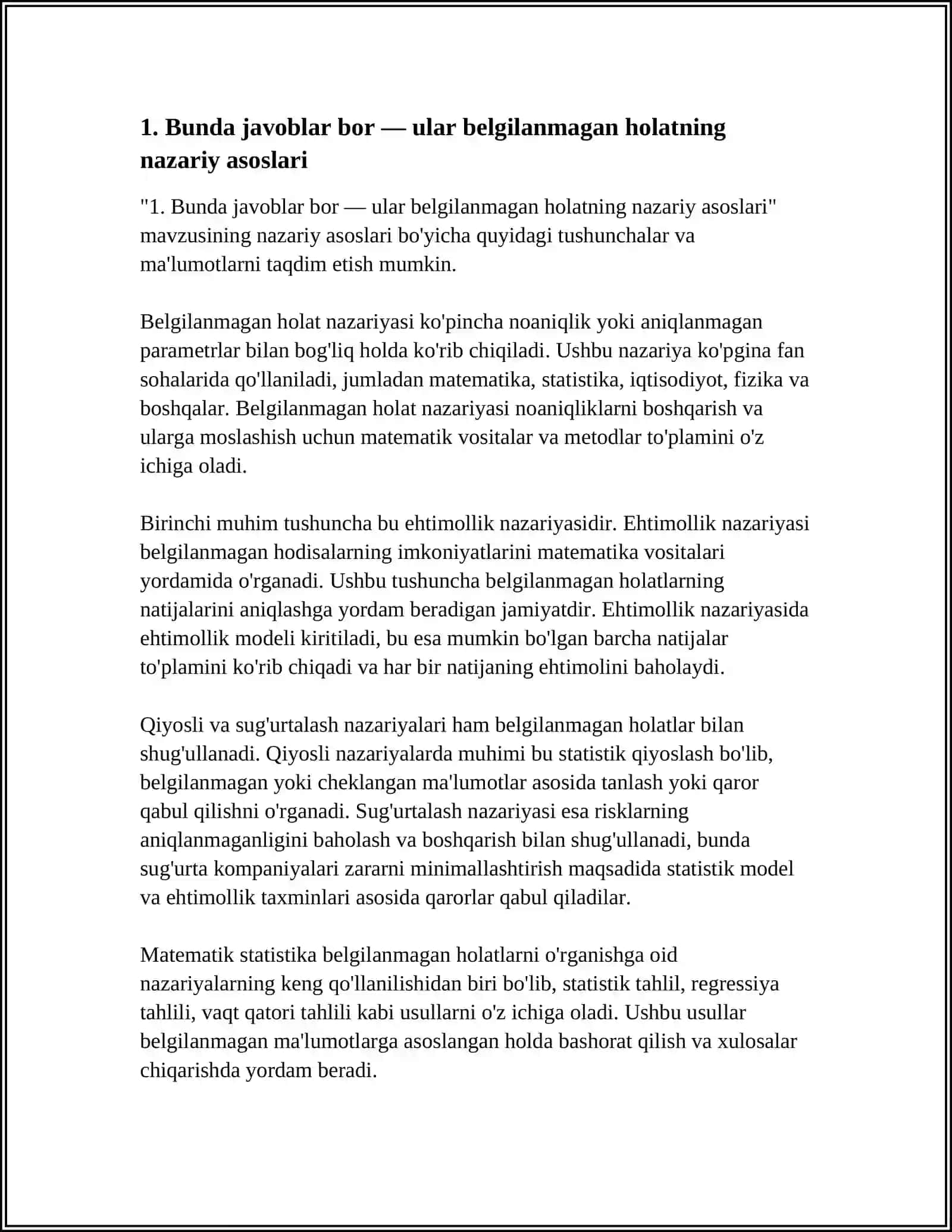 Bunda javoblar bor — ular belgilanmagan holatning nazariy asoslari 3