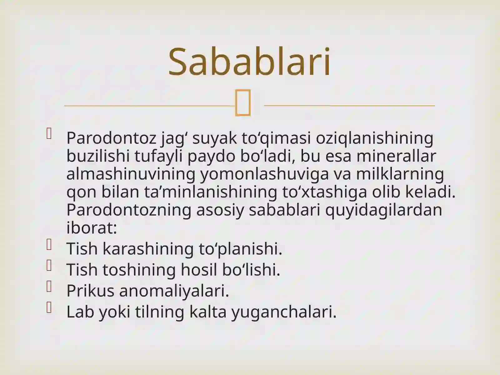 Parodontoz. Klinikasi, qiyosiy tashxisi. Kasallik tarixini yozish. 3