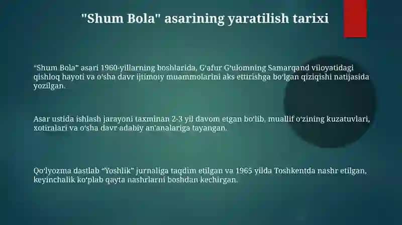 Shum Bola asarlari tahlili 3