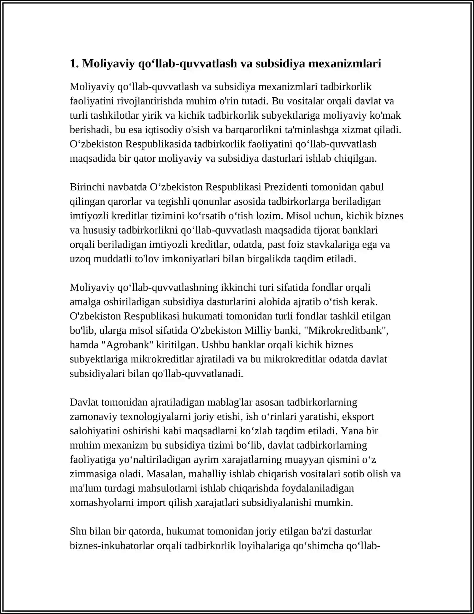 Moliyaviy qoʻllab-quvvatlash va subsidiya mexanizmlari 3