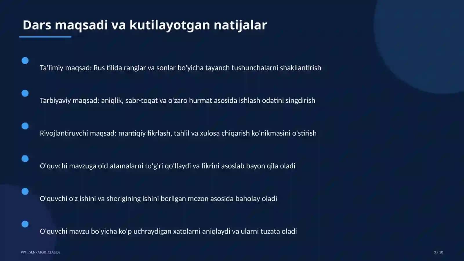 Rus tilida ranglar va sonlar (2-sinf) 3