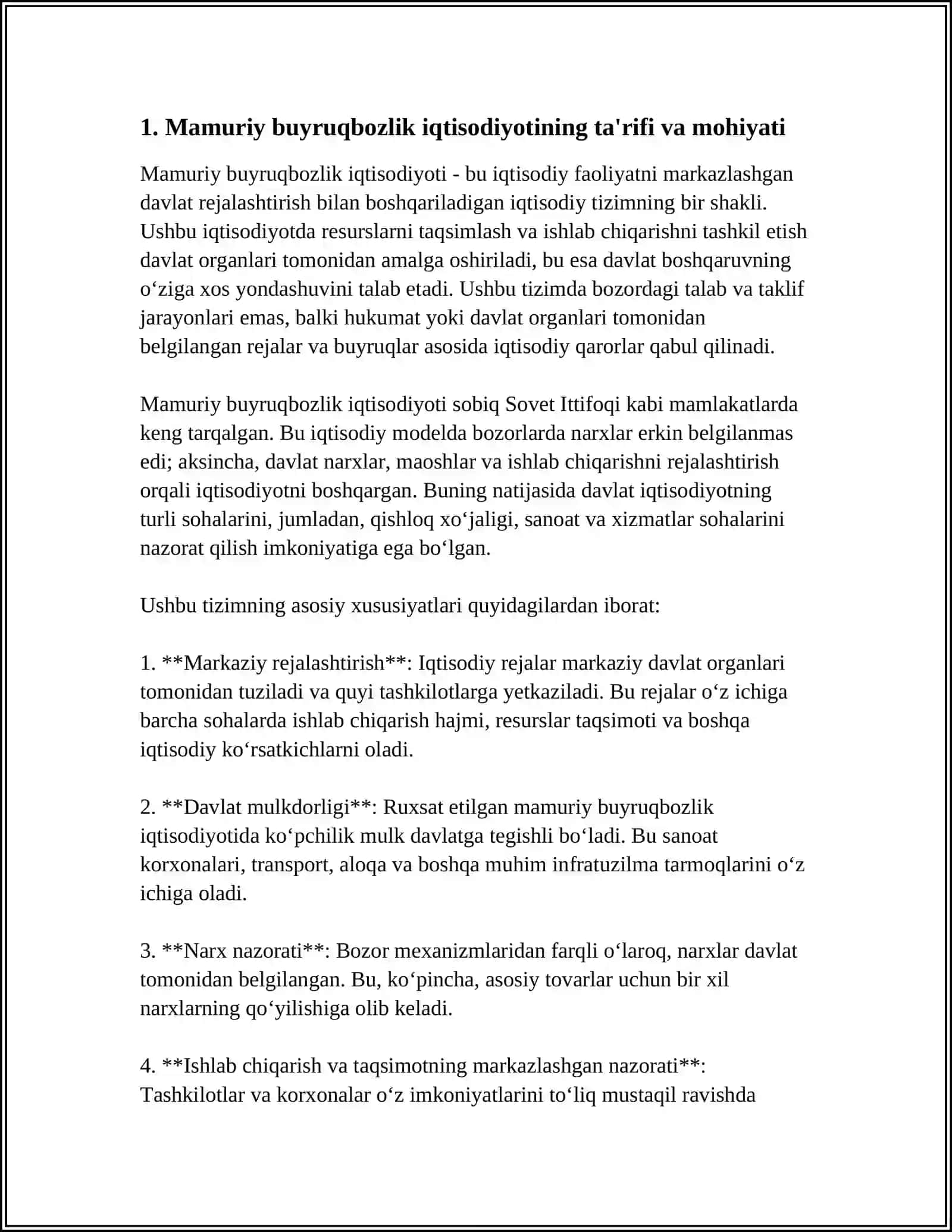 MAMURIY BUYRUQBOZLIK IQTISODIYOTINING MOHIYATI VA UNING OQIBATLARINI IZOHLANG 3