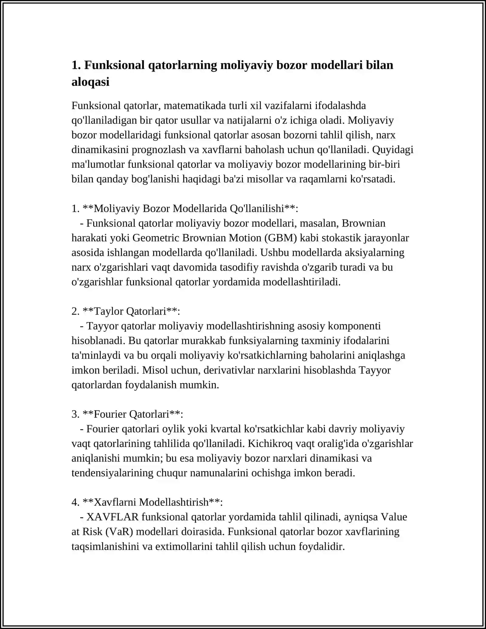 Moliyaviy Bozorlarni Modellashtirishda Funktsional Qatorlarning Tatbiklari 3