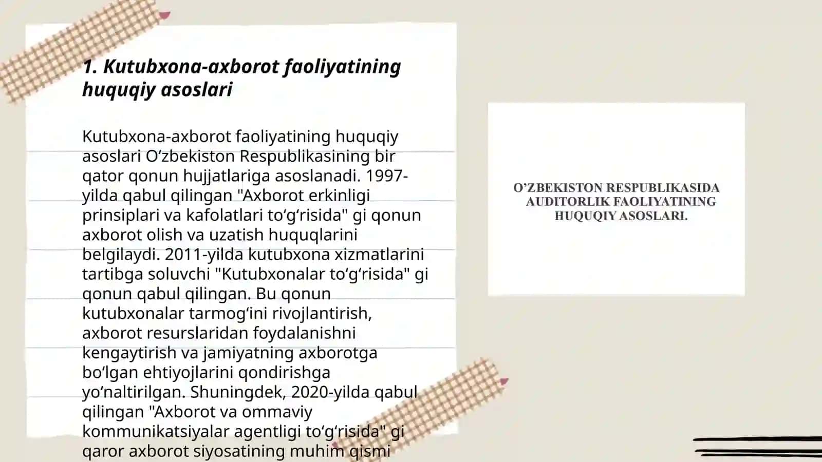 Kutubxona-axborot faoliyatining me'yoriy-huquqiy asoslari faniga kirish 3