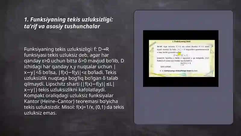 Funksiyaning tekis uzlukszligi Kantor teoremasi 3