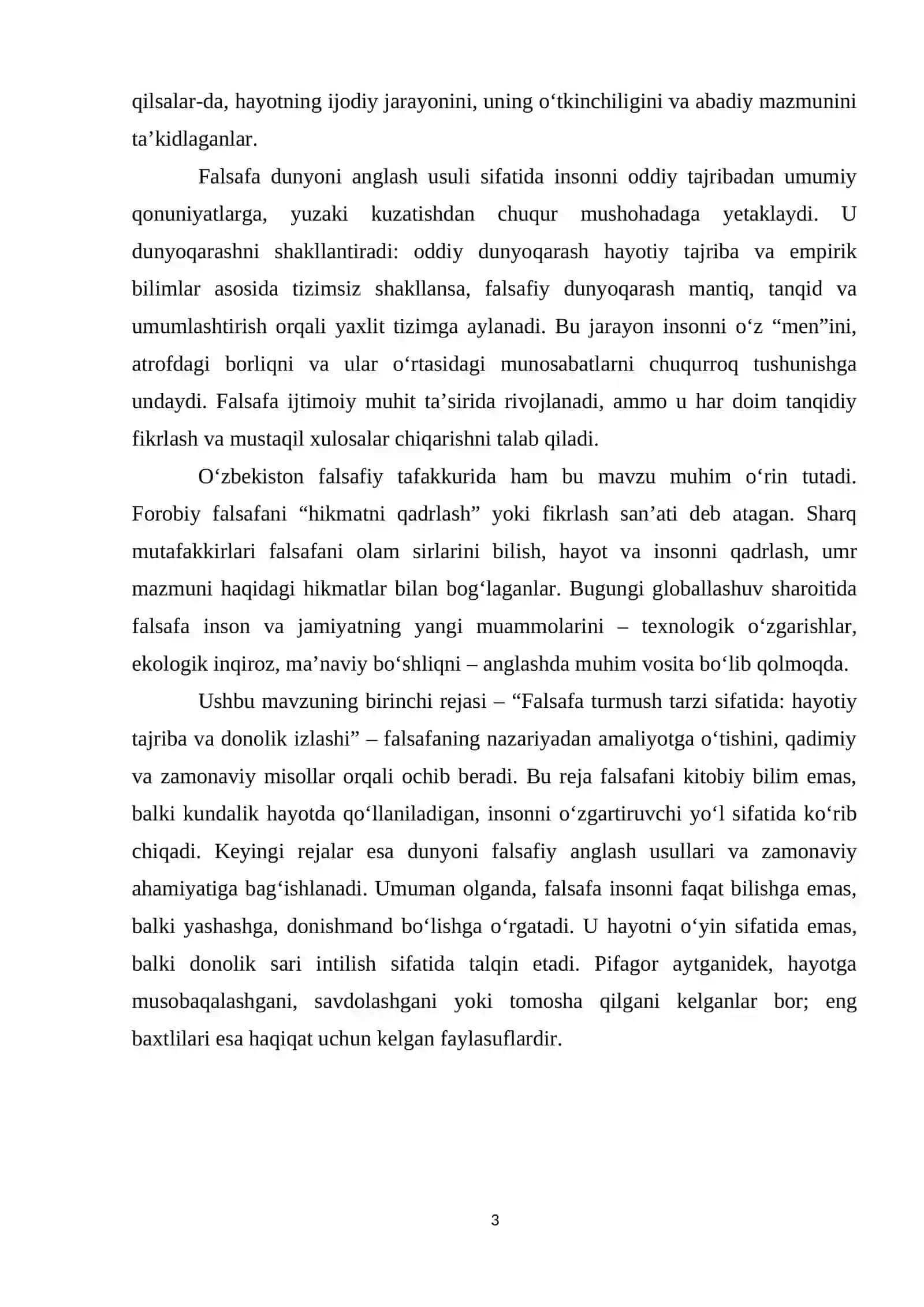 Falsafa turmush tarzi va dunyoni anglash usuli 3