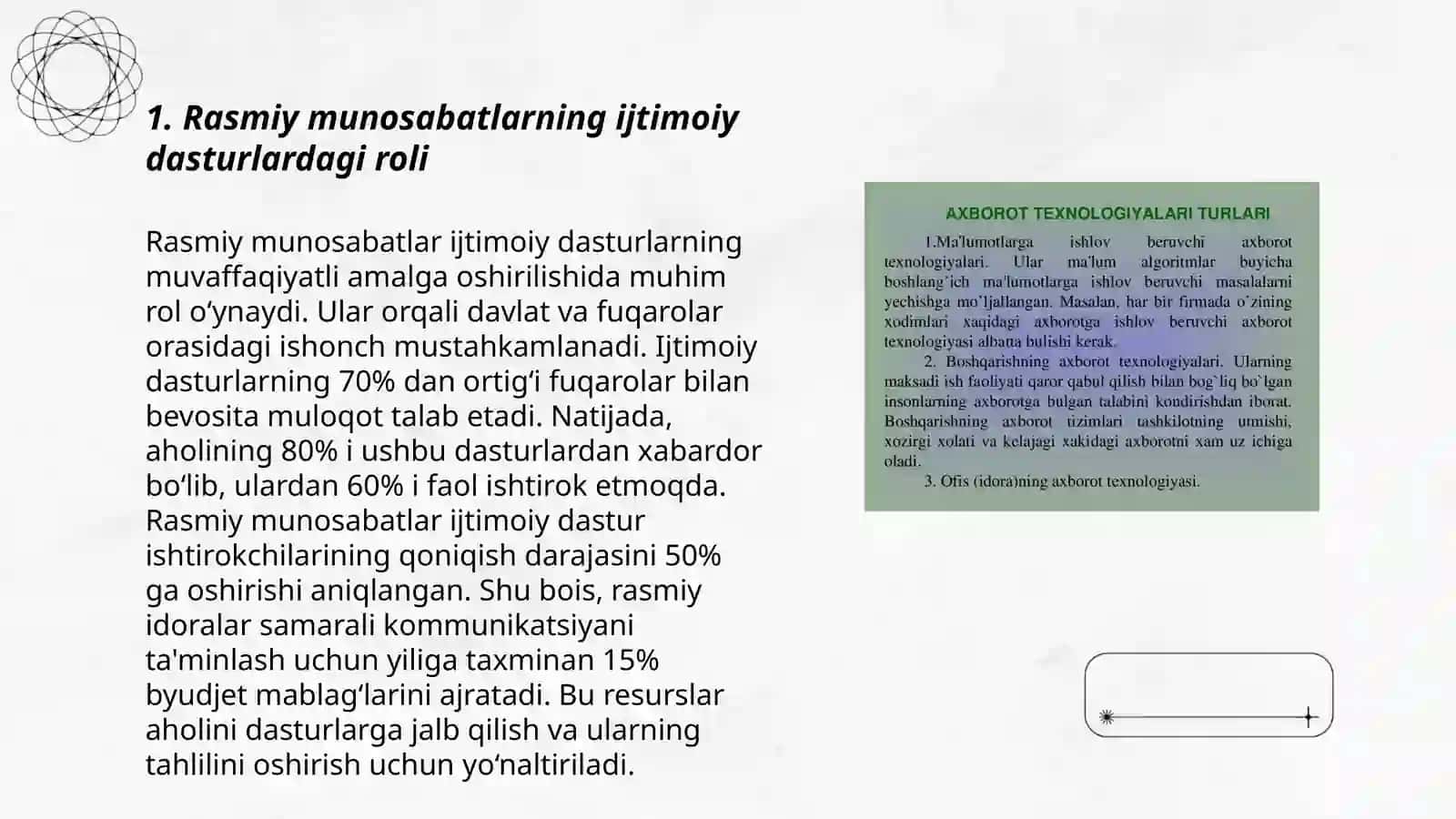 Rasmiy munosabatlarning ijtimoiy dasturlari va ularning ahamiyati 3