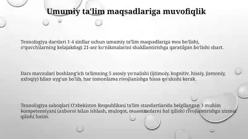 Texnologiya darslari uchun umumiy talablar 3