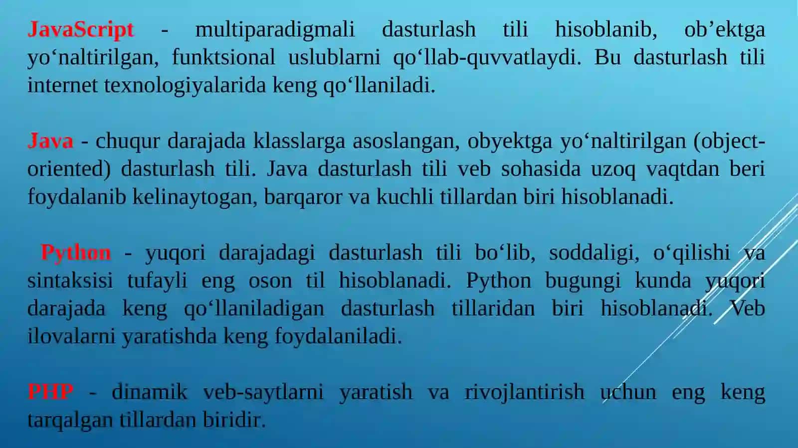 Zamonaviy dasturlash texnologiyalari. Ob’ektga yo’naltirilgan dasturlash tillari 3