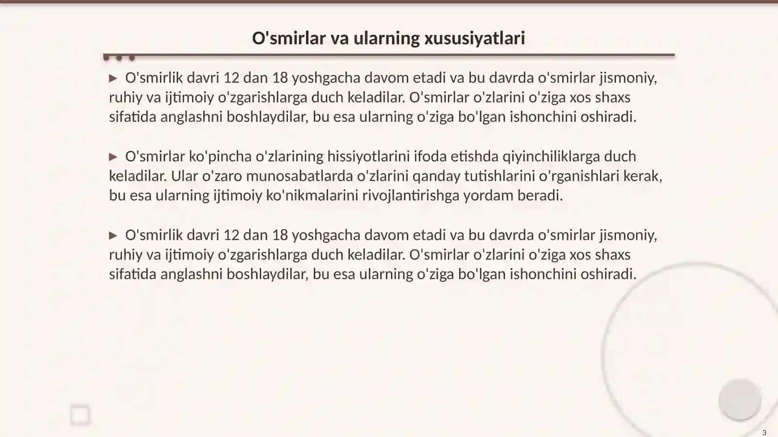 O'smirlik davri psixologik rivojlanish xususiyatlari 3
