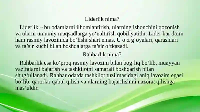Liderlik va rahbarlik 3
