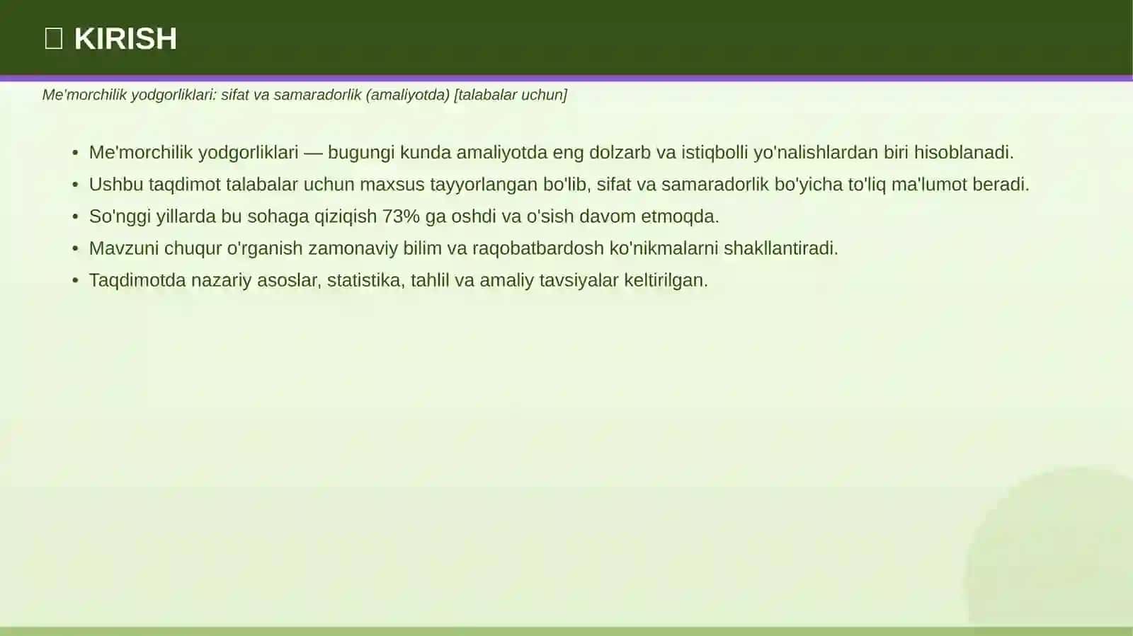 ME'MORCHILIK YODGORLIKLARI 3