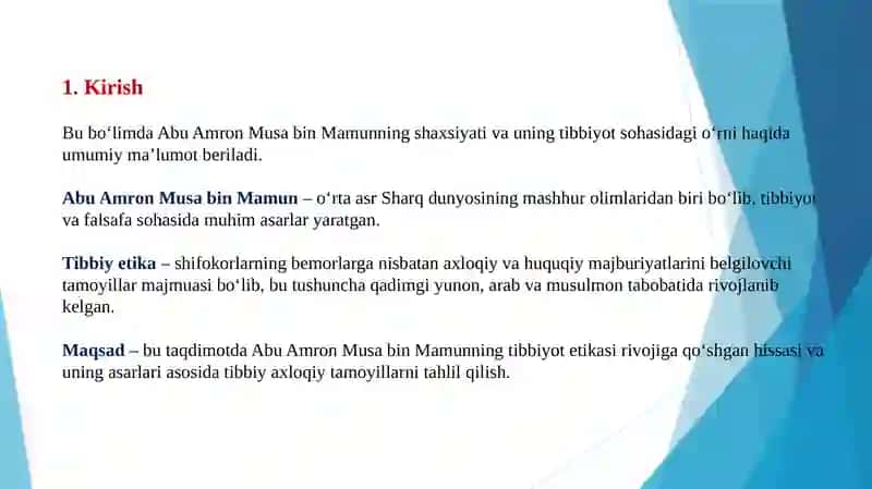 Abu Amron Musa bin Mamun va tibbiyetikaning rivojlanishi 3