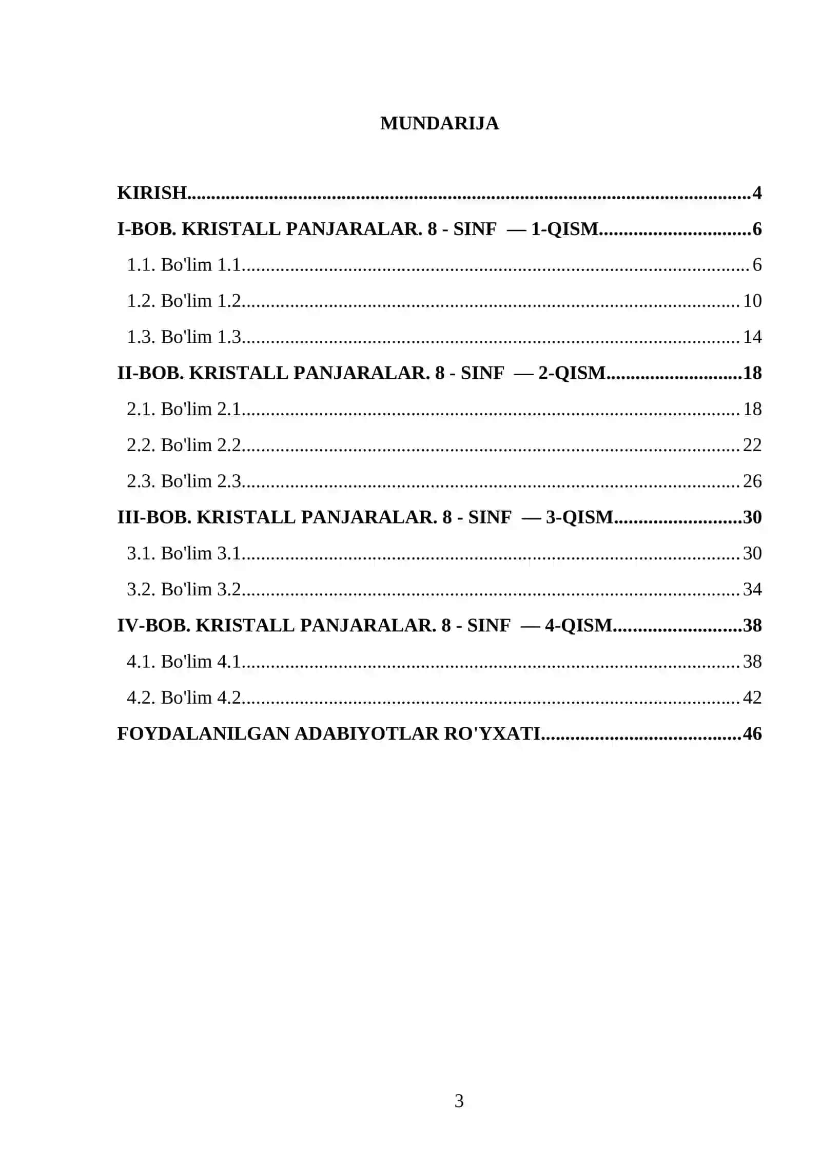 KRISTALL PANJARALAR. 8 - SINF 3