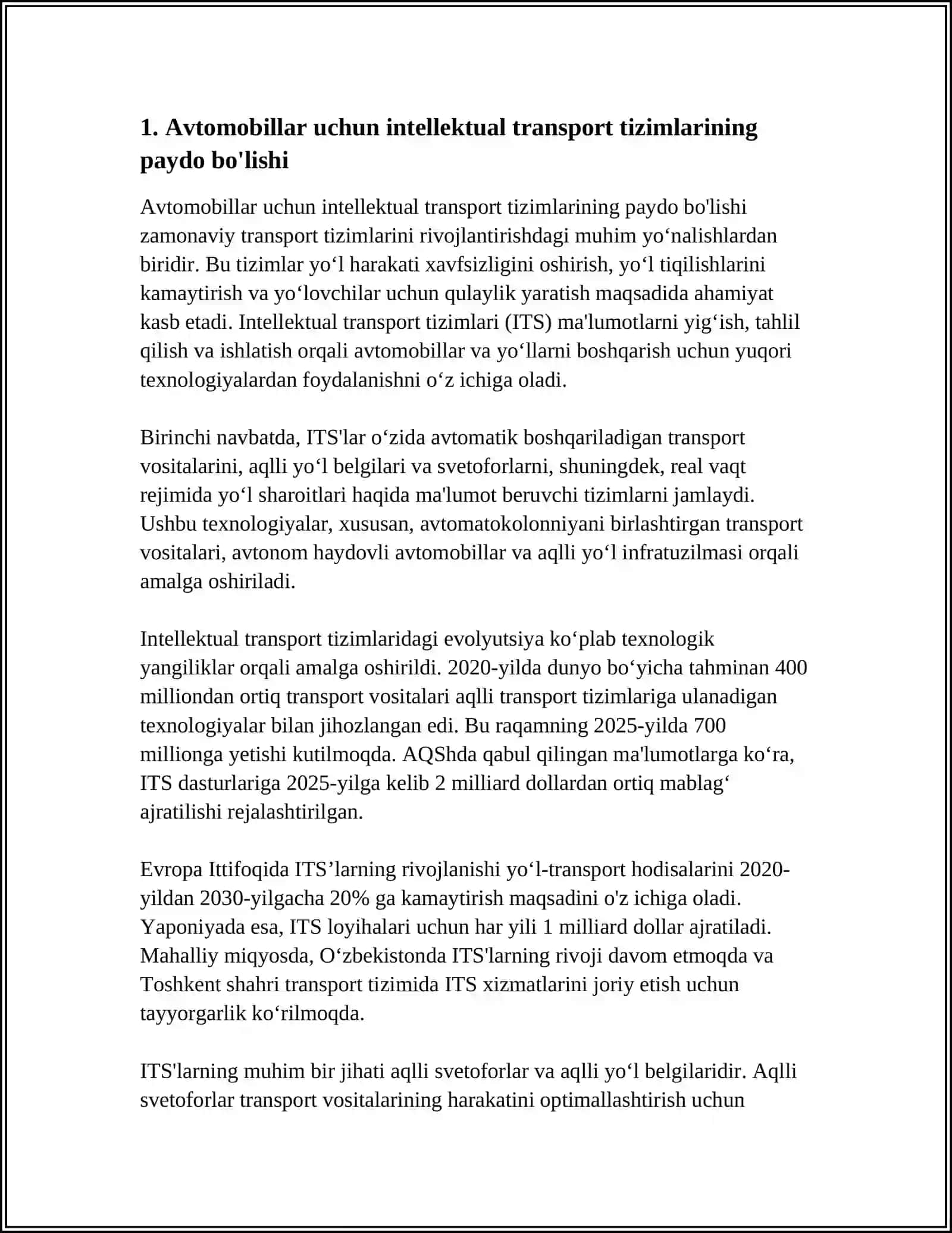 TRANSPORT INTELLEKTUAL TIZIMLARINING YARATILISHI, RIVOJLANISH TARIXI 3