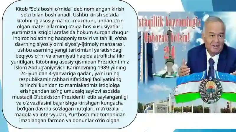 I.A.Karimovning“O’zbekistonmustaqillikkaerishishostonasida”asari 3
